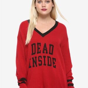 Hot Topic Red V-Neck Sweater DEAD INSIDE